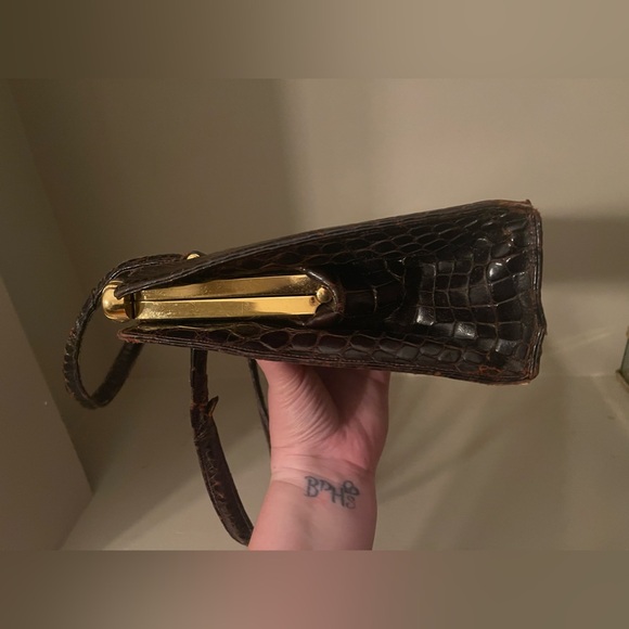Vintage Lucille de Paris Brown Alligator Leather Handbag With Mirror RARE - Picture 11 of 16